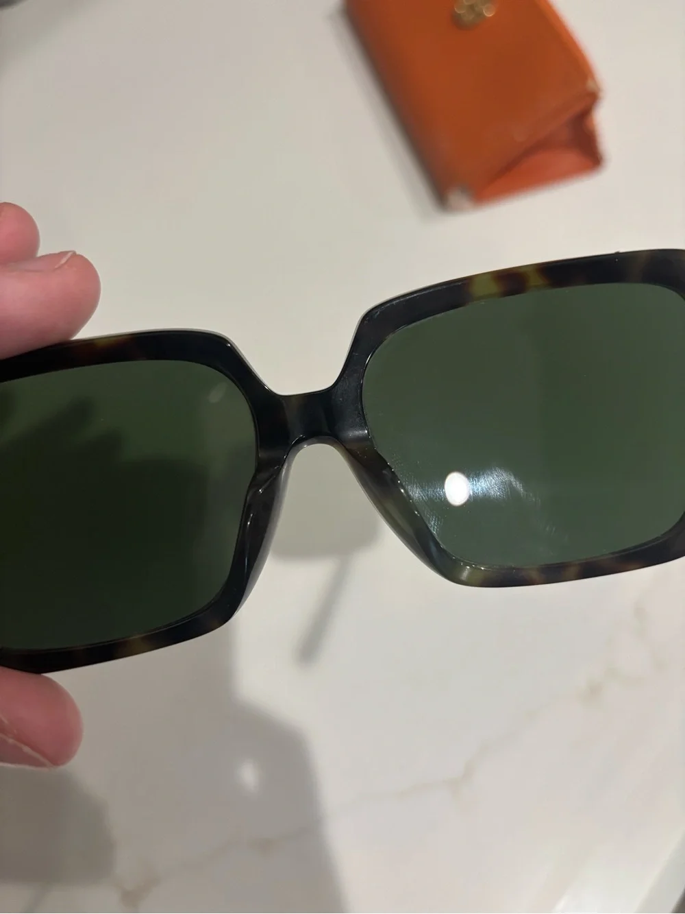 Tory Burch Black Tortoiseshell Square Sunglasses with Orange Case